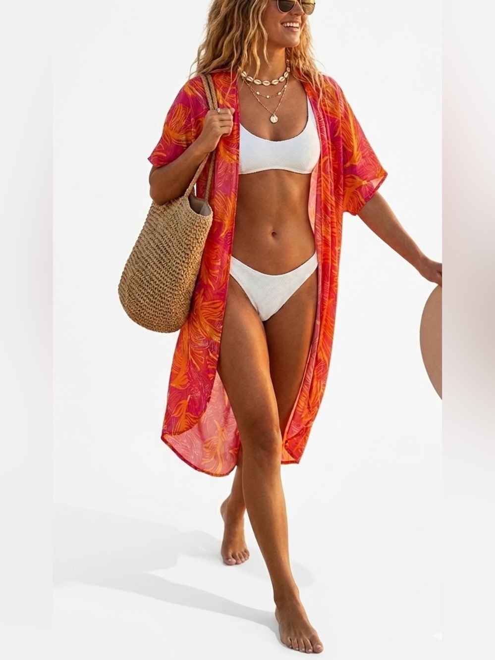 Tropical Pink Orange Swim Cover-Up Kimono